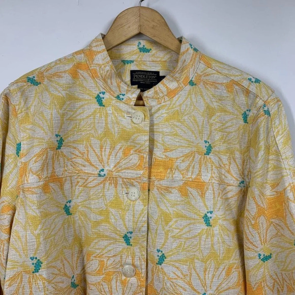 Pendleton Women's Cotton Spring Summer‎ Yellow and White Floral Jacket Size L - Picture 5 of 12